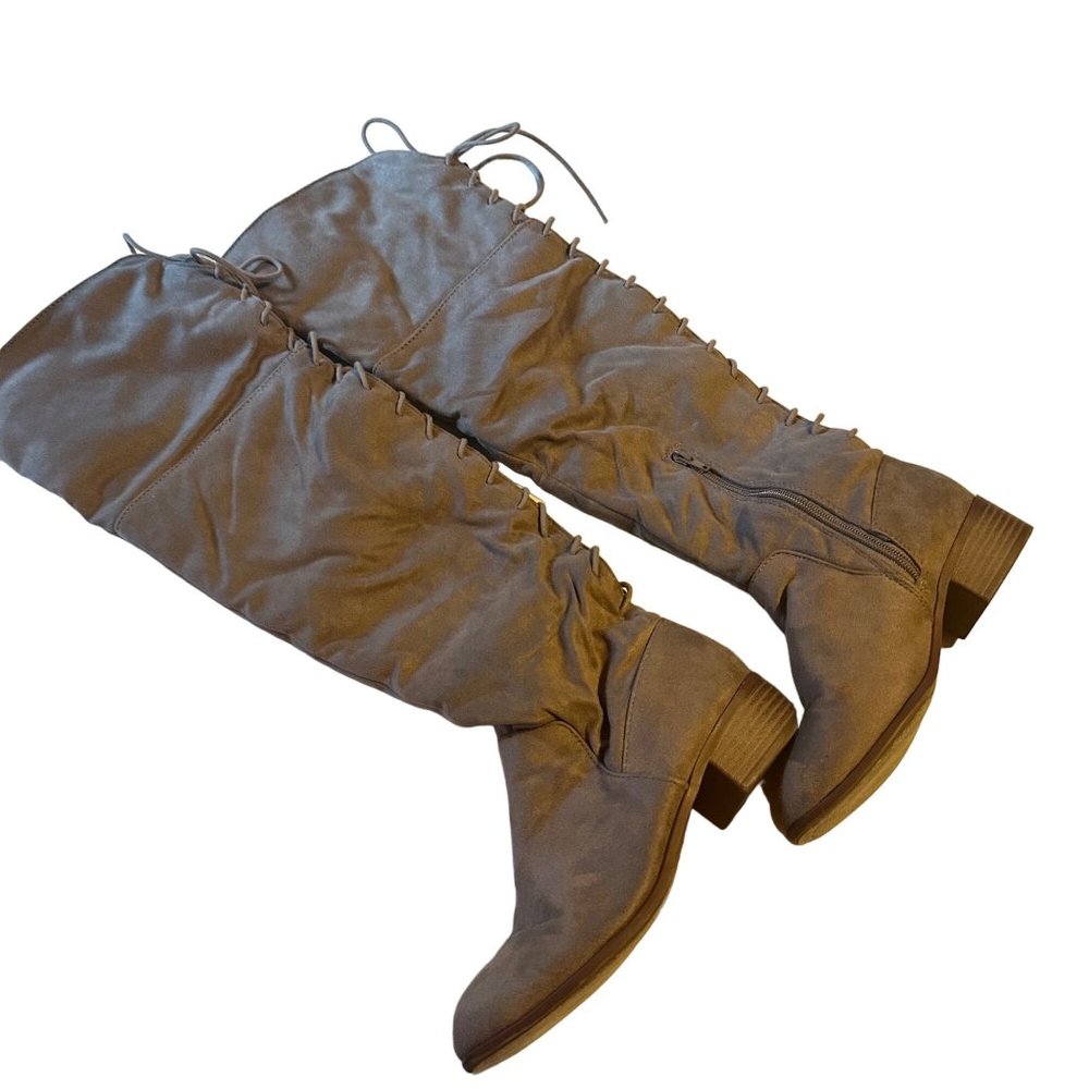 J.Adams knee hight lace back zip side grey boots side 7